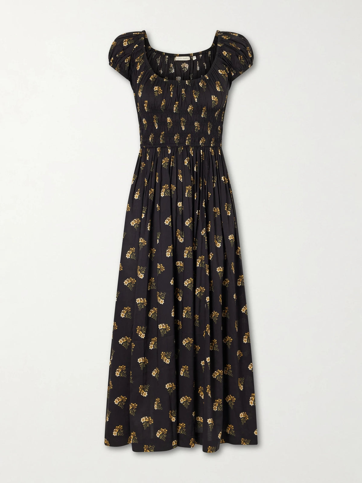 DÔEN Quinley Shirred Floral-print Cotton-blend Poplin Midi Dress