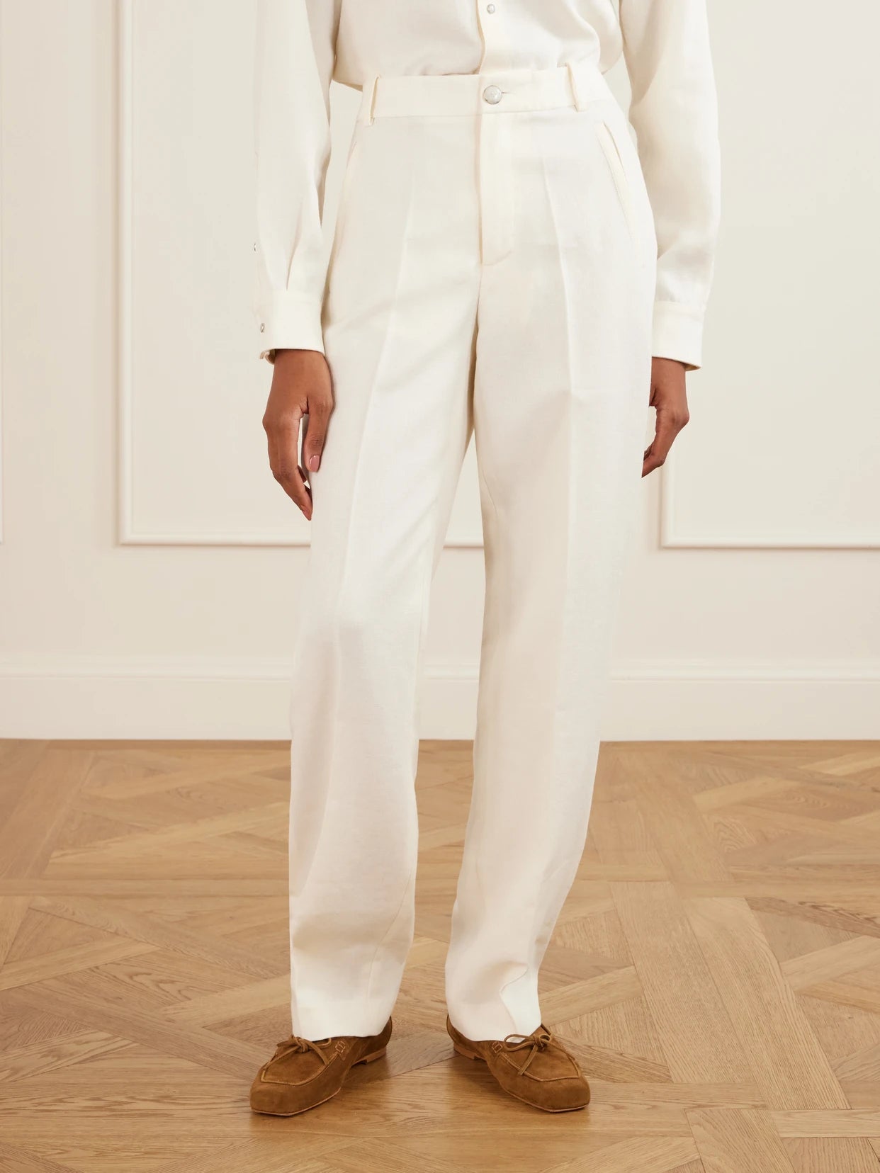 Solid Linen Straight-leg Pants