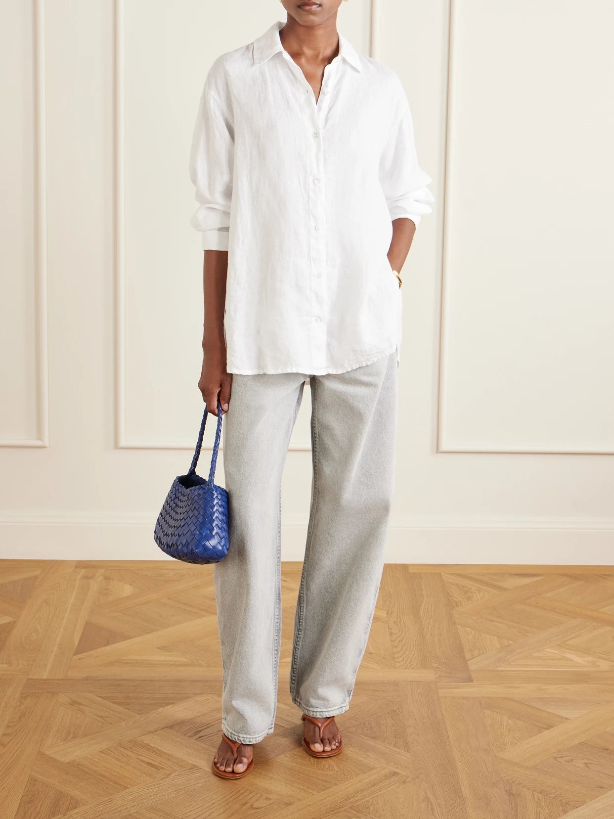 Image of Jeans. Product name - Ryder Low-rise Boyfriend Jeans in Light denim colour by brand - OSSOU
