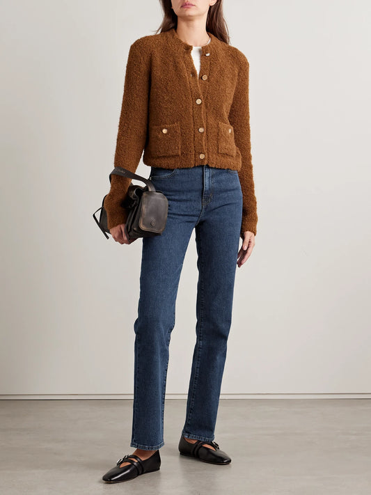 Image of Jeans. Product name - The Ruler High-rise Slim-leg Jeans in Mid denim colour by brand - FRAME
