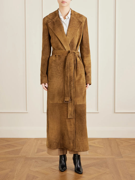 Raisa Belted Suede Trench Coat