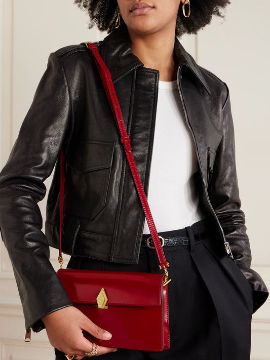 Image of Bags. Product name - Parallel 22 Leather Shoulder Bag in Red colour by brand - Métier
