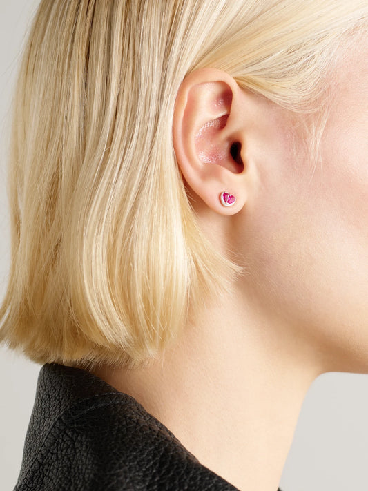 Image of Earrings. Product name - Heartbeats 18-karat Rose Gold, Ruby And Enamel Earrings in Multi colour by brand - Kamyen