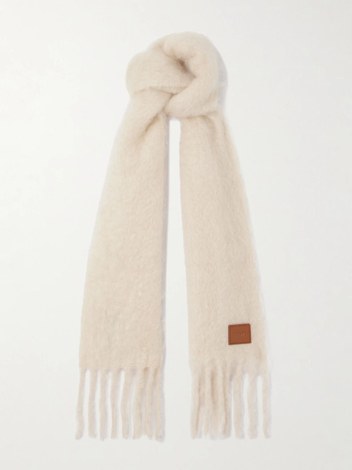 Fringed Appliquéd Leather-trimmed Brushed Mohair-blend Scarf