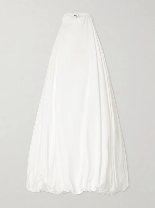 Image of Dresses. Product name - Halterneck Cotton-poplin Balloon Mini Dress in White colour by brand - Alaïa
