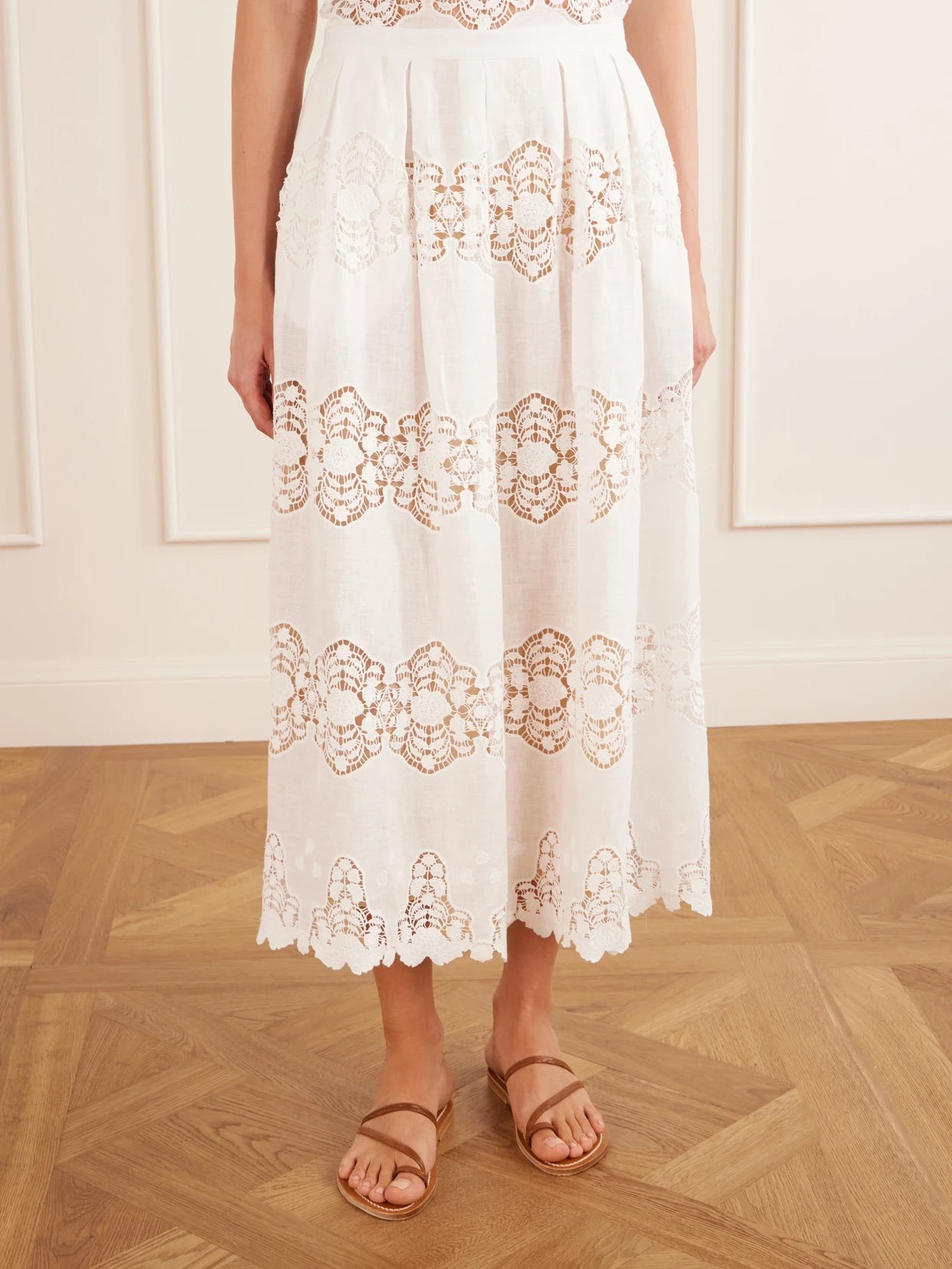 Carissa Embroidered Cotton And Linen-blend Midi Skirt