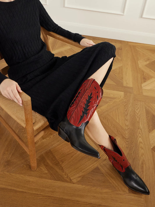 RABANNE Santiago Embroidered Two-tone Leather Knee Boots