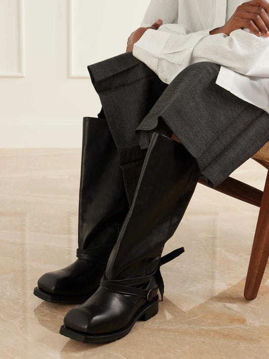 Our Legacy High Engine Tie-embellished Leather Knee Boots