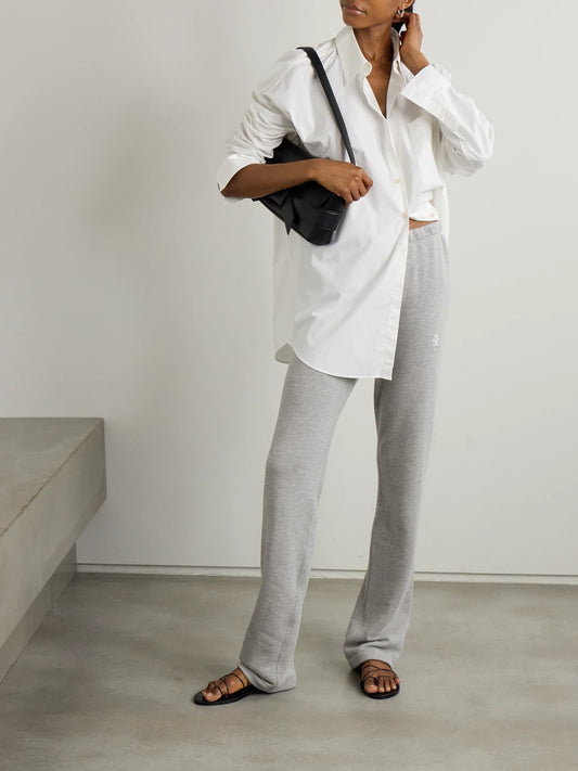 Image of Sleepwear & Loungewear. Product name - Embroidered Cotton And Modal-blend Jersey Sweatpants in Gray colour by brand - ÉTERNE