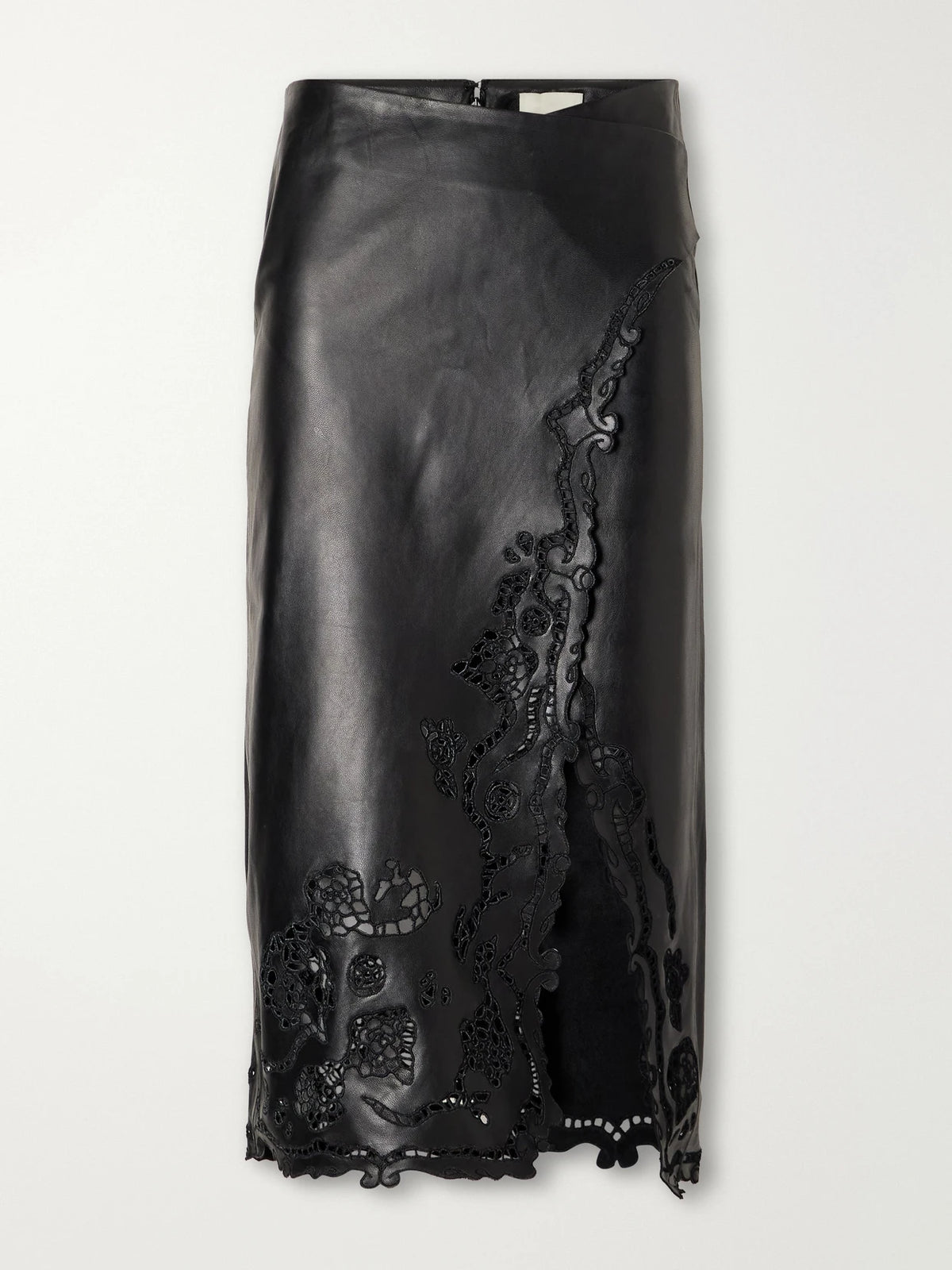 ISABEL MARANT Fulsa Asymmetric Broderie Anglaise-detailed Leather Midi Skirt