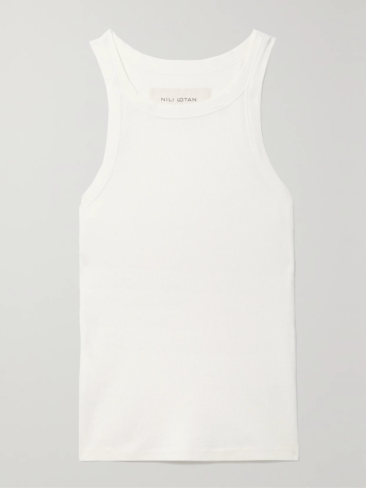 Image of a model wearing Tops. Product name - Jennifer Ribbed Cotton-jersey Tank in White colour by brand - Nili Lotan