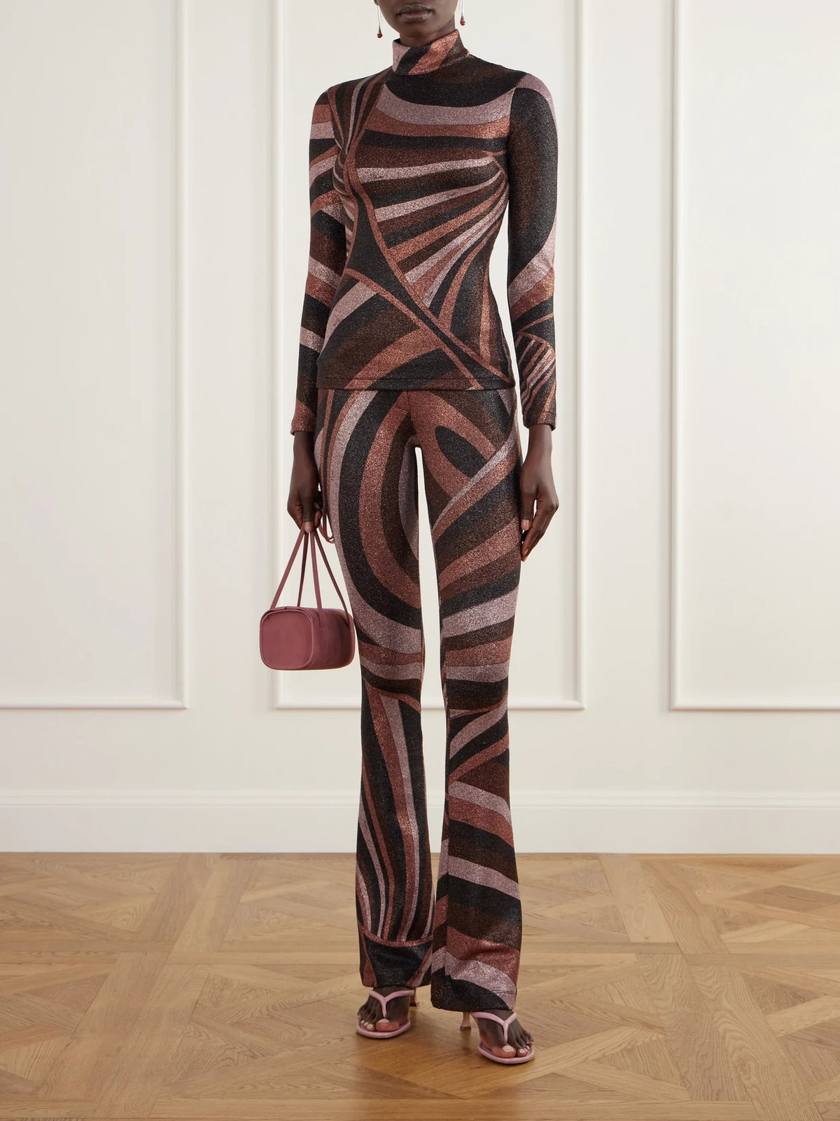 Image of Outfit Sets. Product name - Printed Stretch-jersey Turtleneck Top in Multi colour by brand - PUCCI