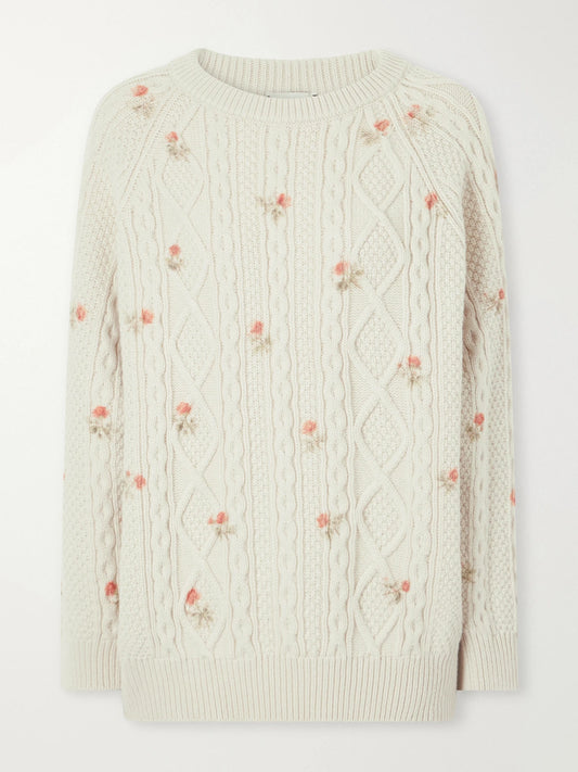 Magda Butrym Floral-print Cable-knit Wool And Cashmere-blend Sweater