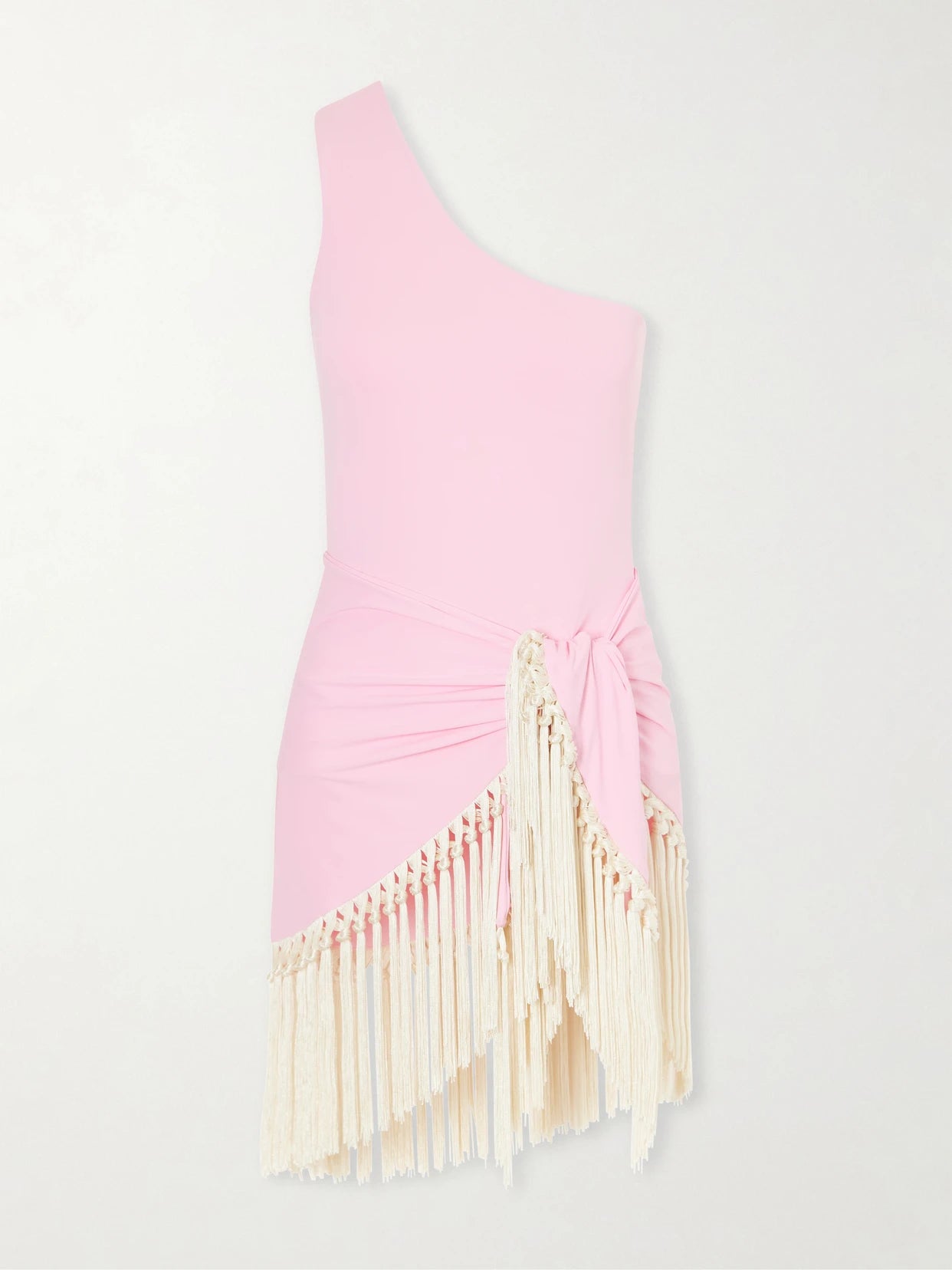 Image of Swimwear. Product name - Yacare Swimsuit And Fringed Pareo Set in Baby pink colour by brand - Taller Marmo