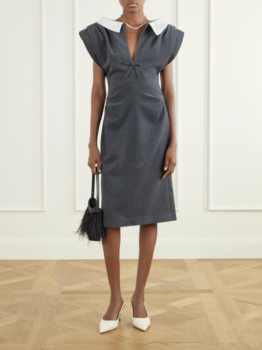 Image of Dresses. Product name - Gathered Wool-blend Midi Dress in Gray colour by brand - SHUSHU/TONG