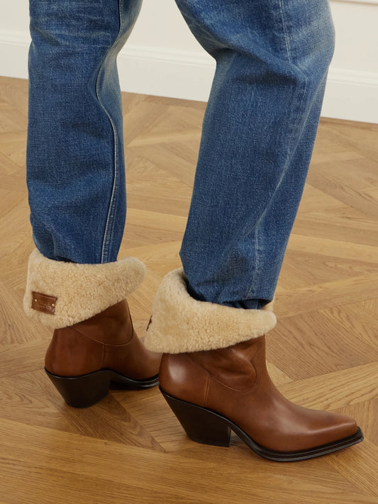 Chloé Azelan Shearling-trimmed Leather Ankle Boots