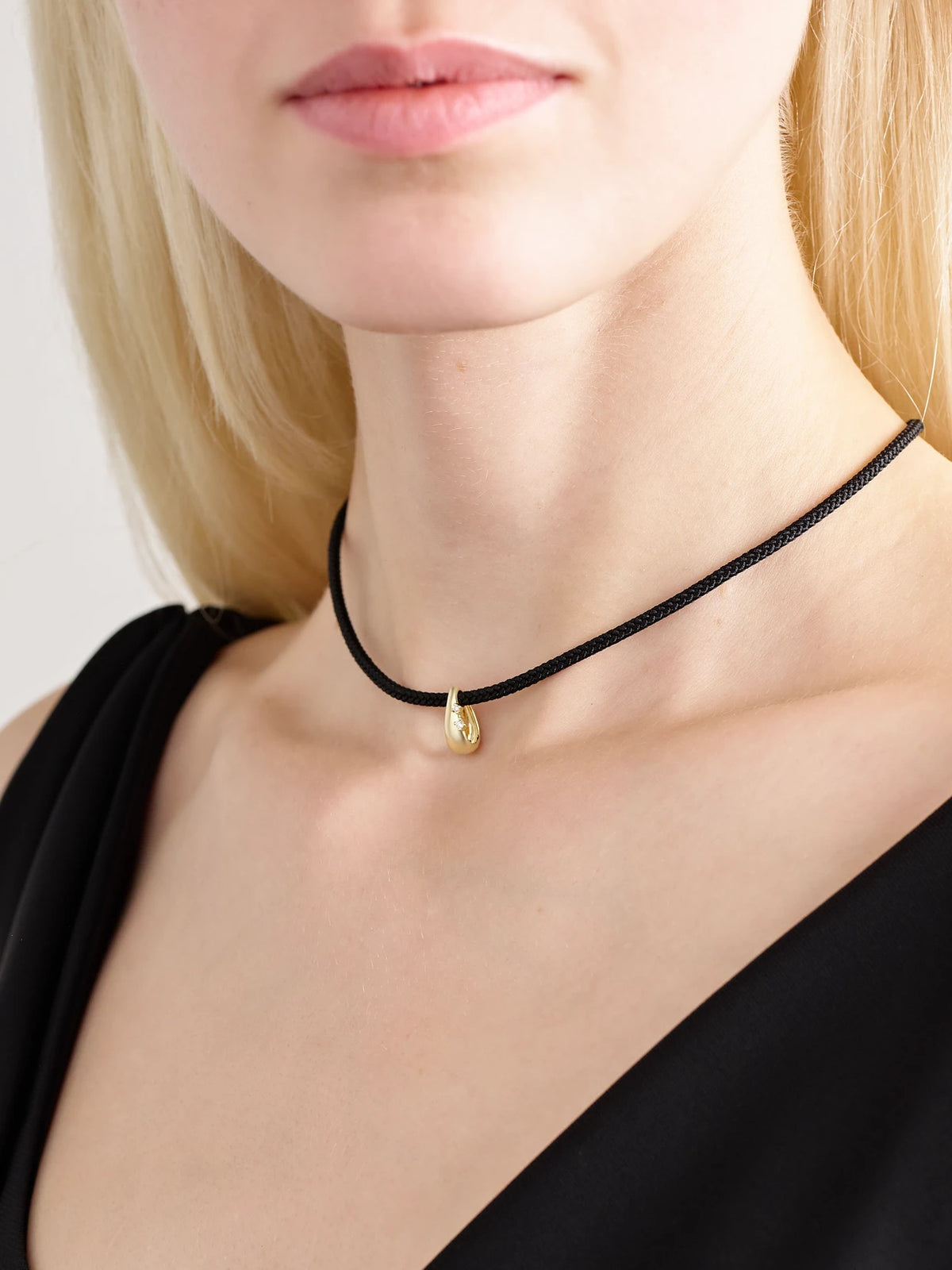 Image of Necklaces. Product name - 14-karat Gold, Cord And Diamond Necklace in Black colour by brand - Mizuki