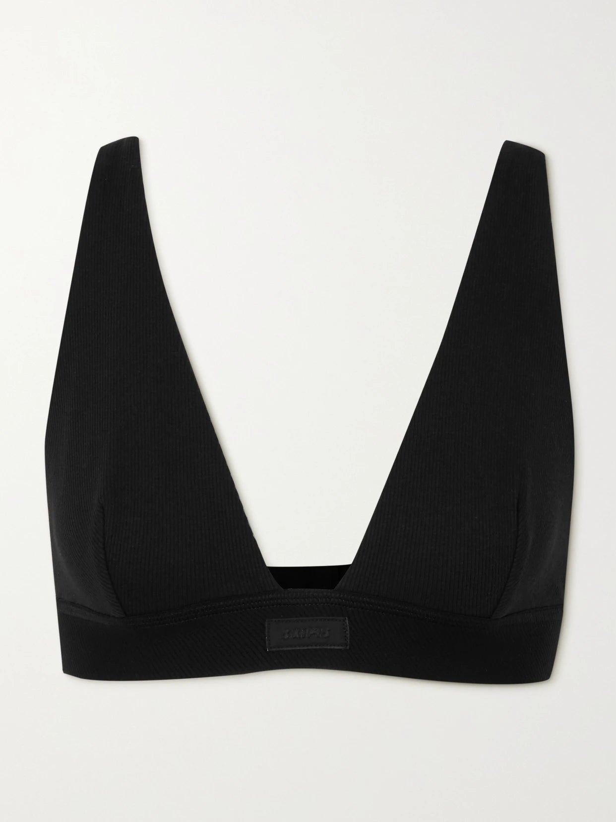 Plunge Ribbed Cotton-blend Jersey Bralette - Soot