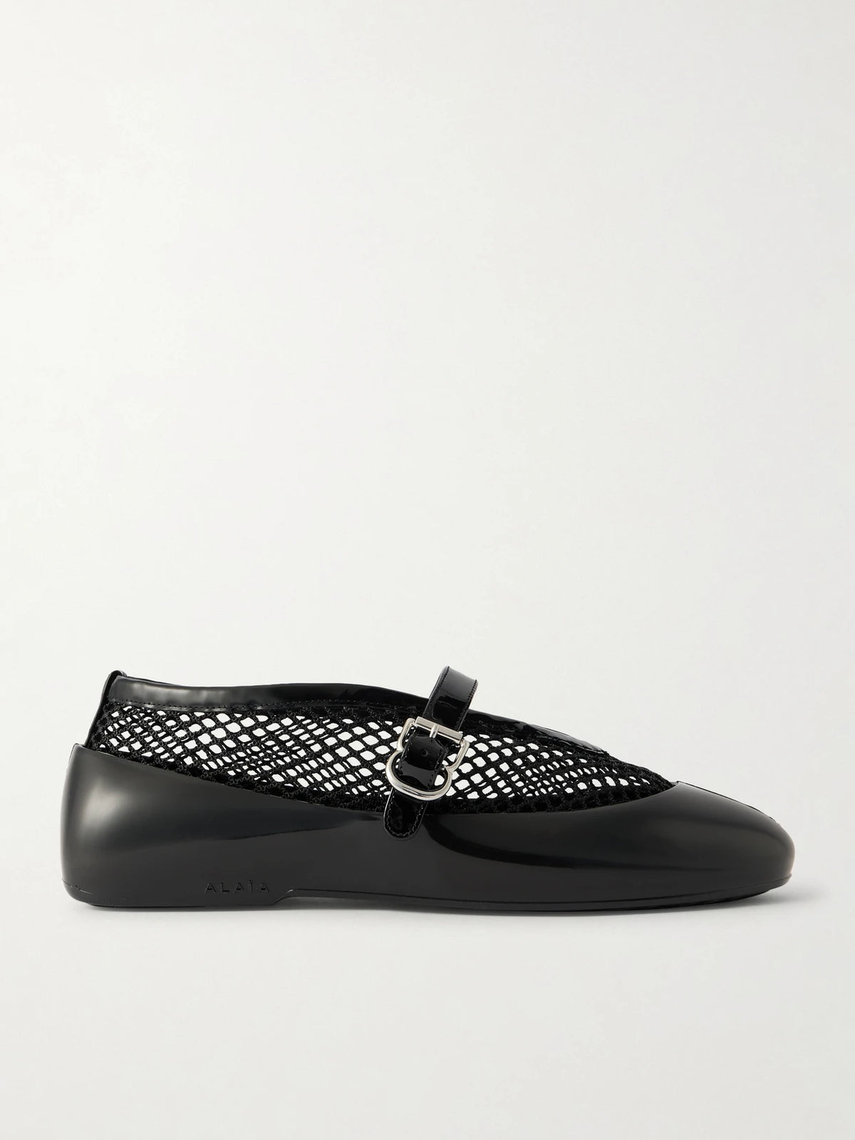 Patent Leather-trimmed Mesh And Rubber Ballet Flats