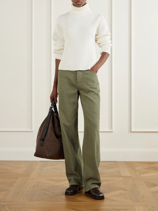 Image of Jeans. Product name - Everyday Mid-rise Straight-leg Jeans in Green colour by brand - Still Here