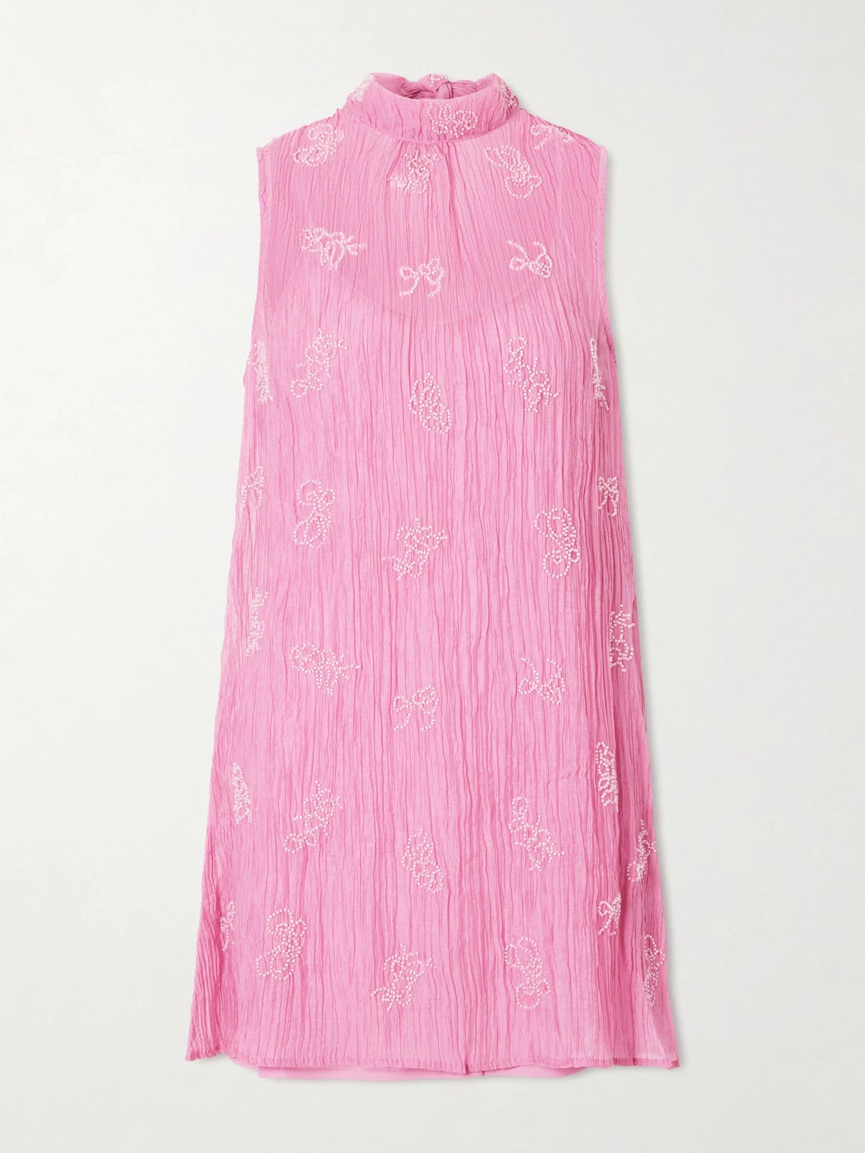 Image of Dresses. Product name - Albee Bead-embellished Crinkled Modal-blend Organza Mini Dress in Baby pink colour by brand - STAUD