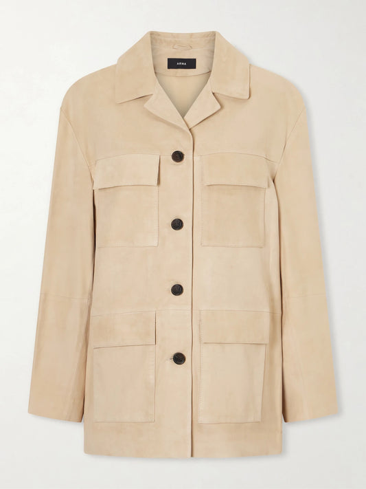 Image of Coats & Jackets. Product name - Sendy Suede Jacket in Beige colour by brand - ARMA