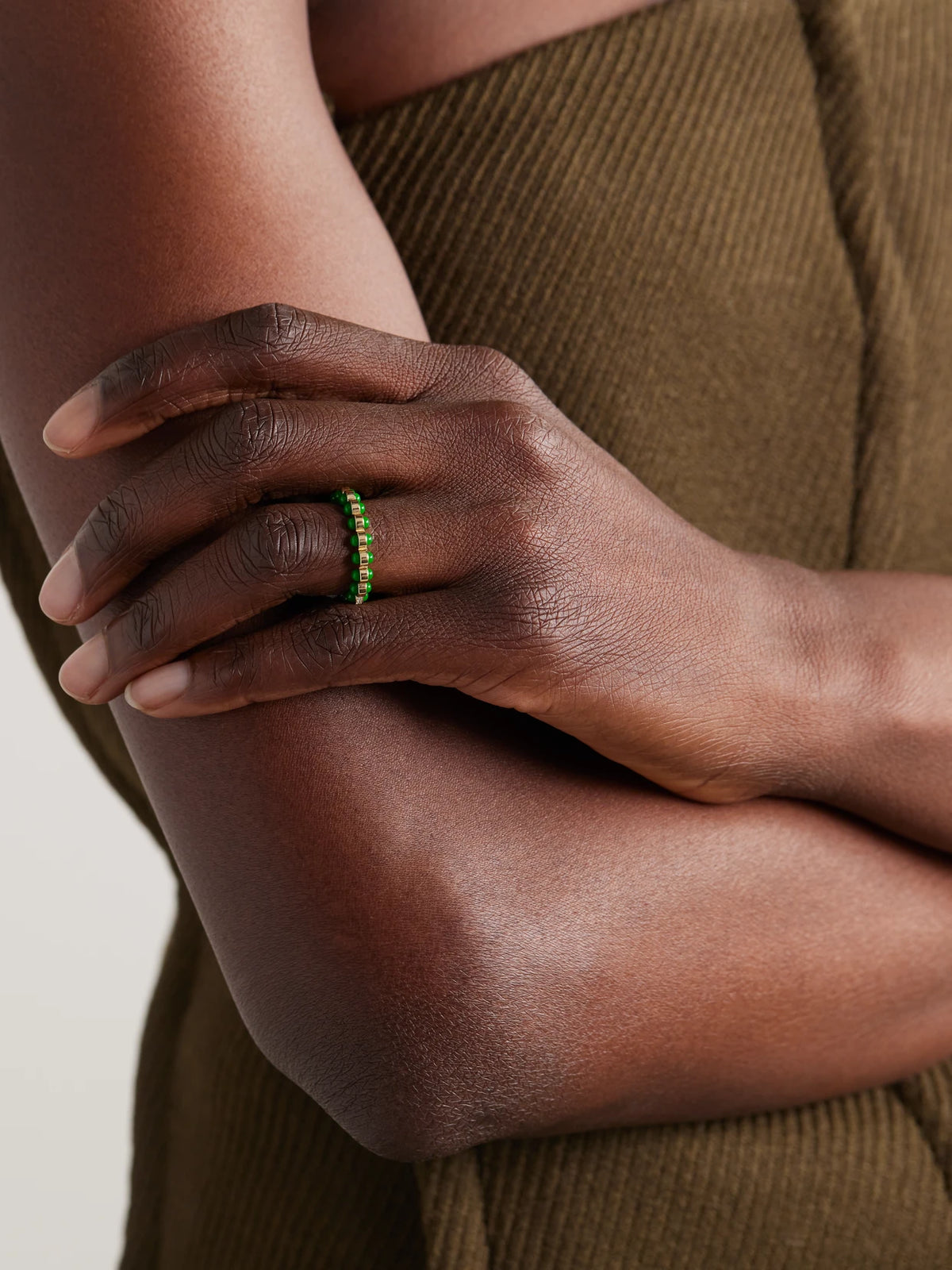 Image of Rings. Product name - Atoms 18-karat Gold Diamond And Enamel Ring in Green colour by brand - L'Atelier Nawbar