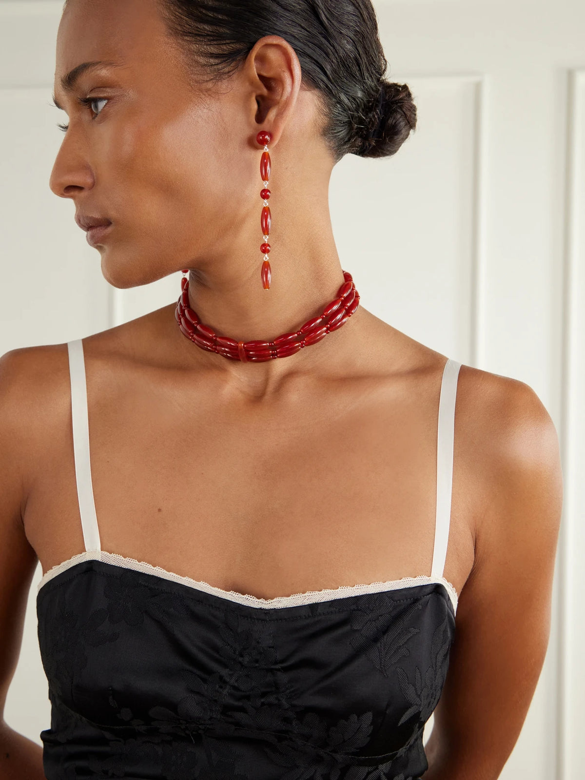 Image of Earrings. Product name - Lottie Sterling Silver Red Carnelian Earrings in Burgundy colour by brand - LIÉ STUDIO