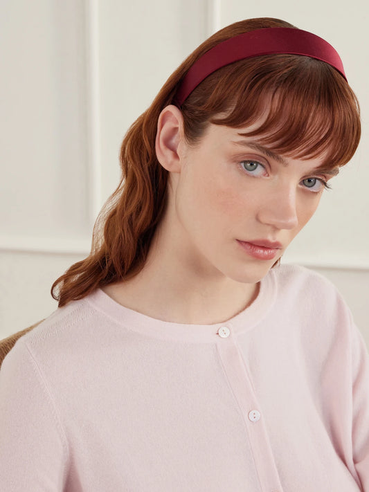 Image of Accessories. Product name - Tori Silk-satin Headband in Burgundy colour by brand - Jennifer Behr