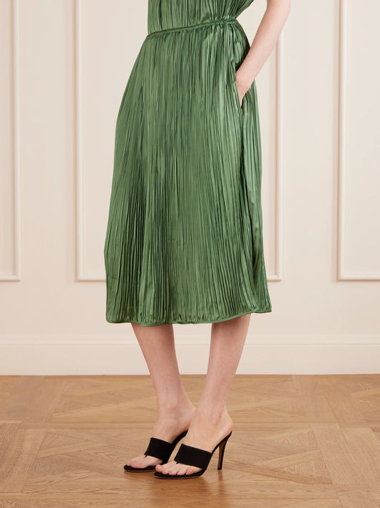 AFLALO Avelline Plissé-satin Midi Skirt
