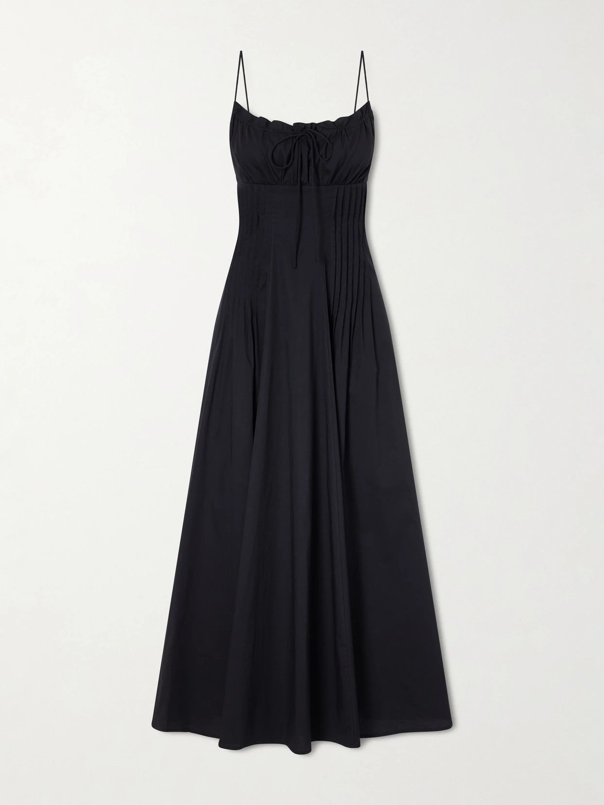 Image of Dresses. Product name - Margi Ruffled Pleated Cotton-stretch Poplin Midi Dress in Black colour by brand - STAUD