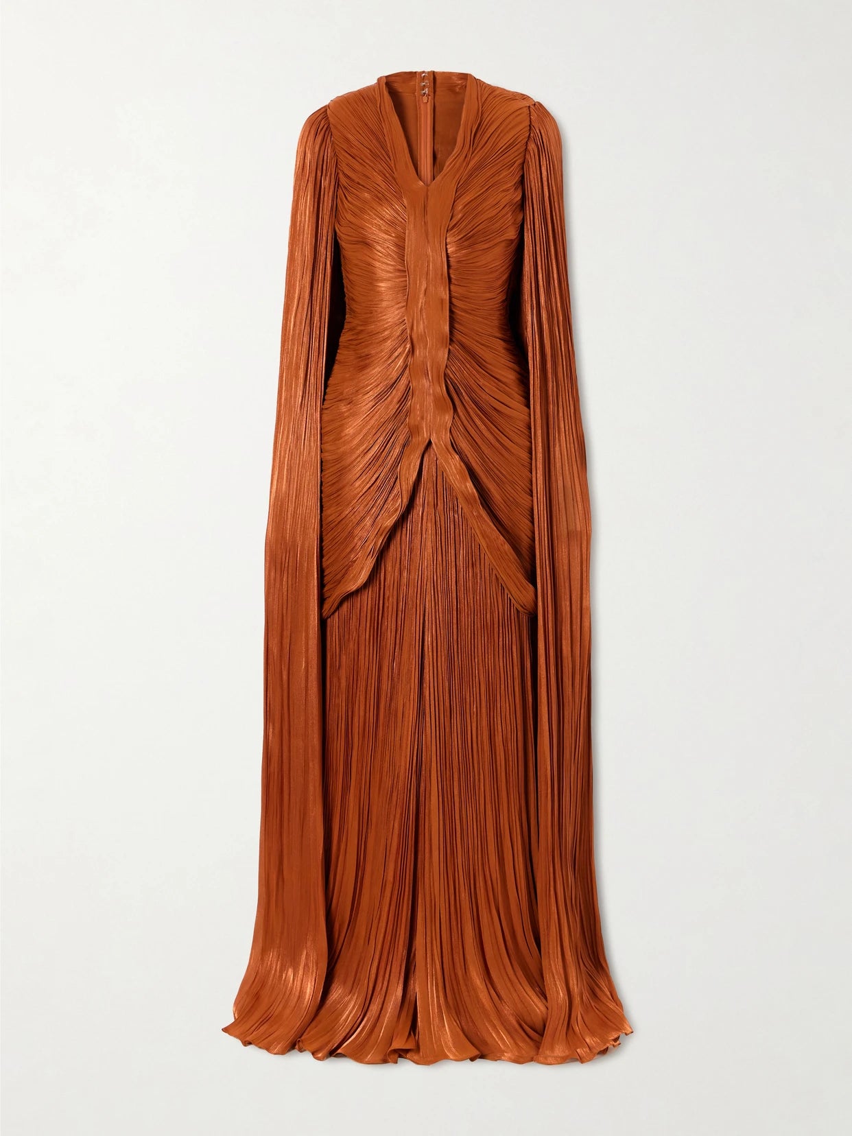 Image of Dresses. Product name - Pleated Ruched Satin Gown in Brown colour by brand - Marmar Halim