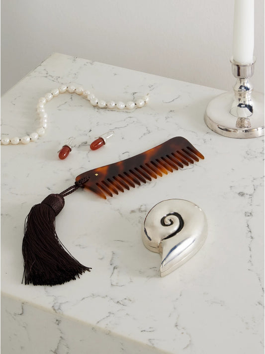 Image of Health & Beauty. Product name - Tasseled Tortoiseshell Acetate Comb in Multi colour by brand - Sophie Buhai