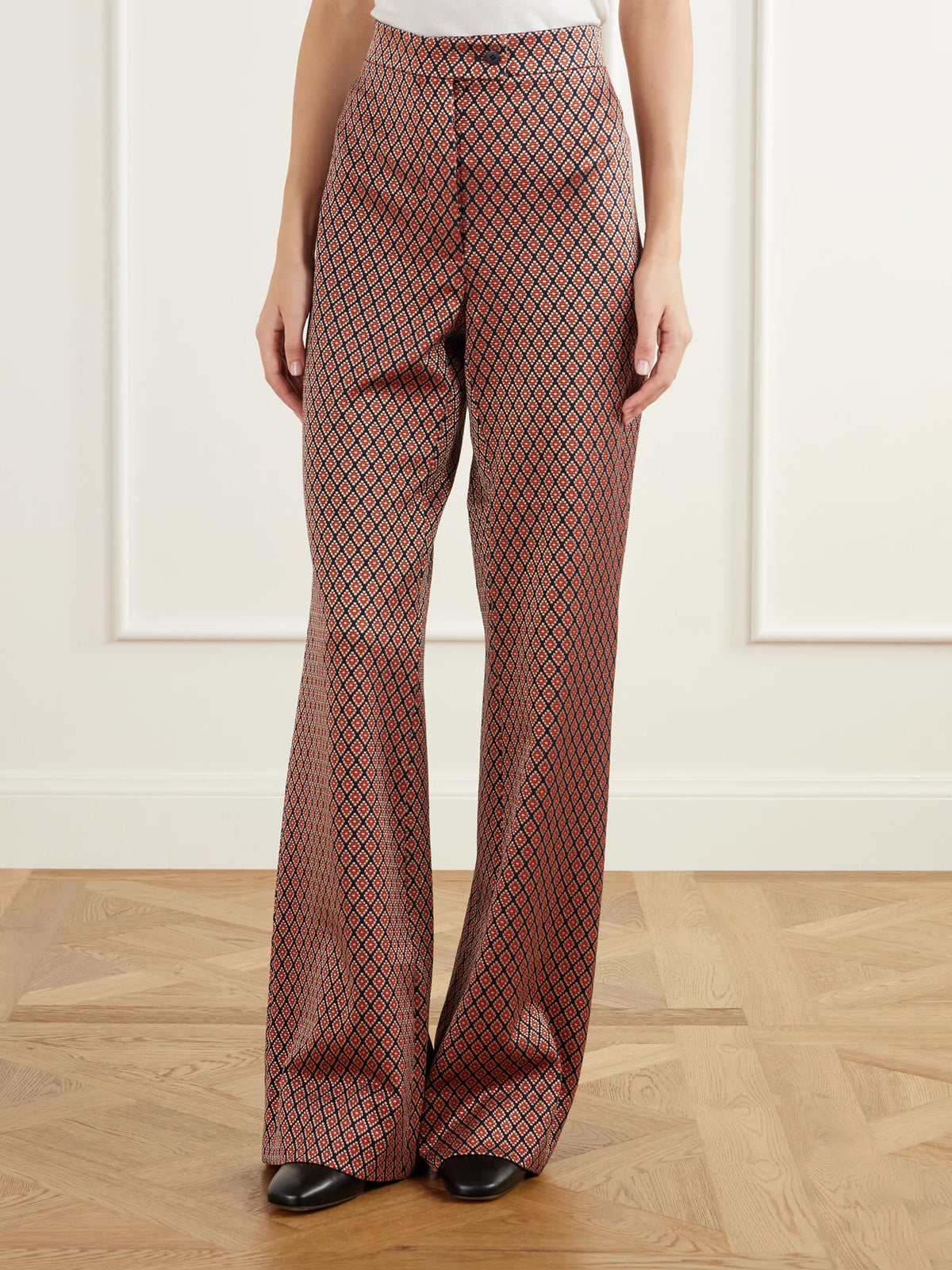 Giuliva Heritage The Laura Slim-fit Diamond-jacquard Stretch-jersey Flared Pants