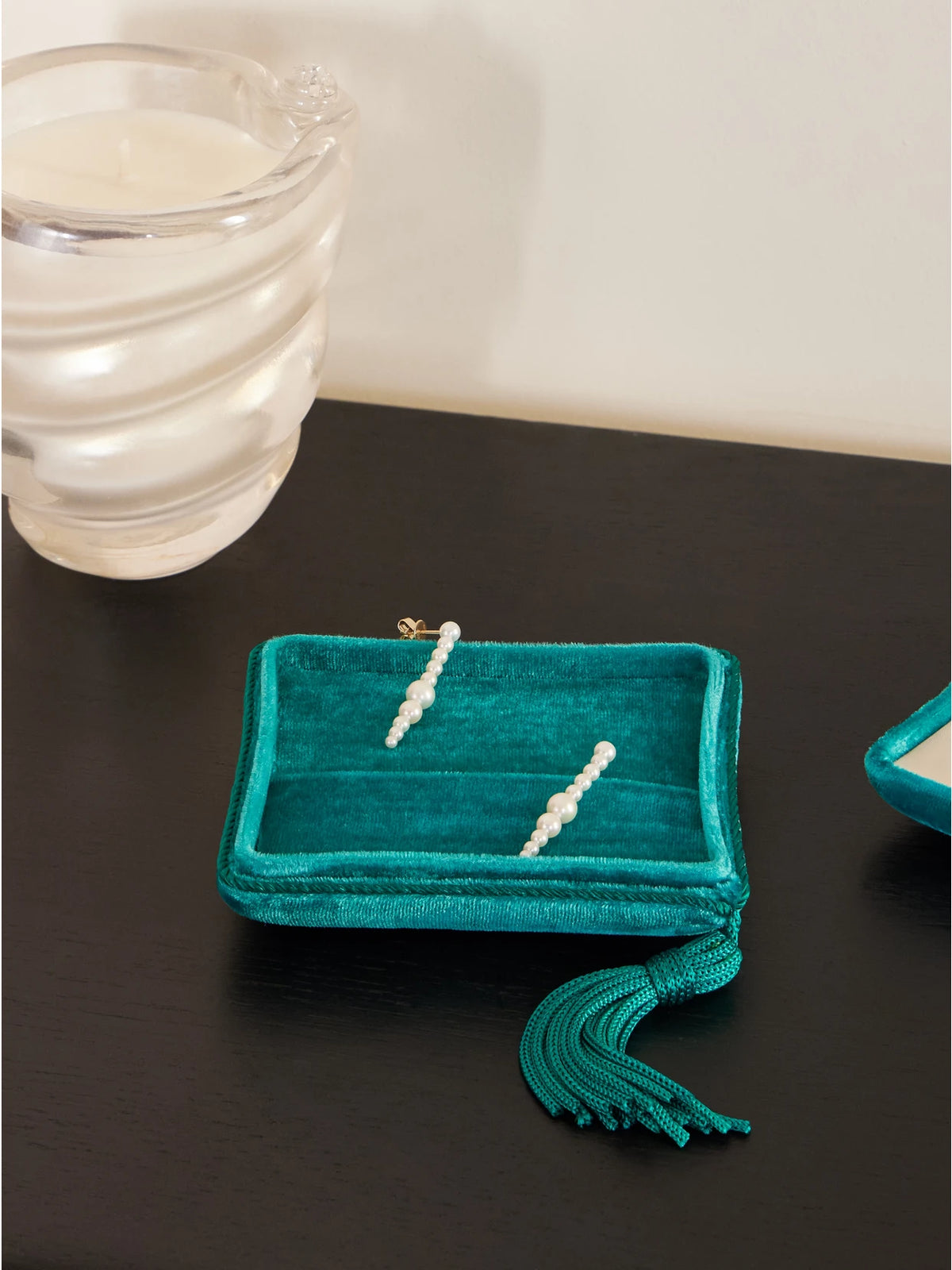 Image of Decor. Product name - Small Velvet Jewelry Box in Green colour by brand - Sophie Bille Brahe