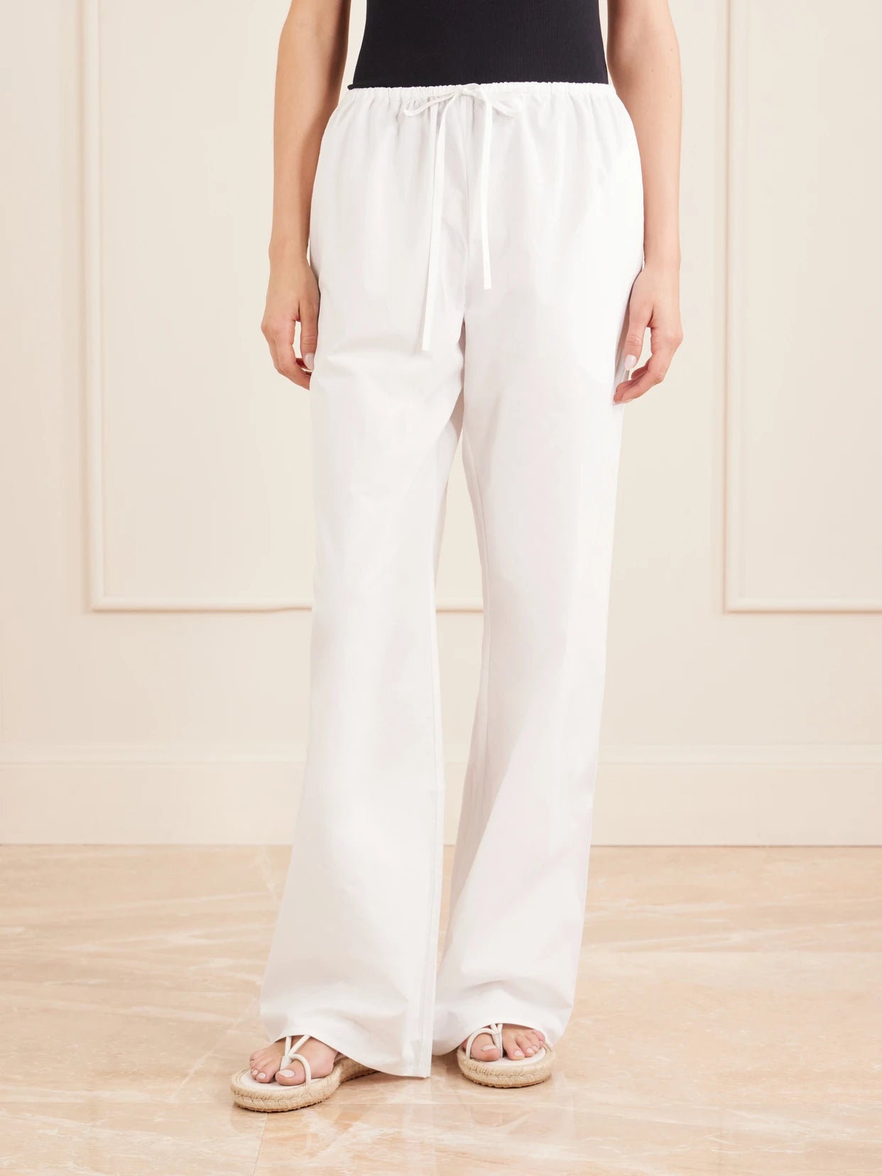 Drawcord Cotton Straight-leg Pants