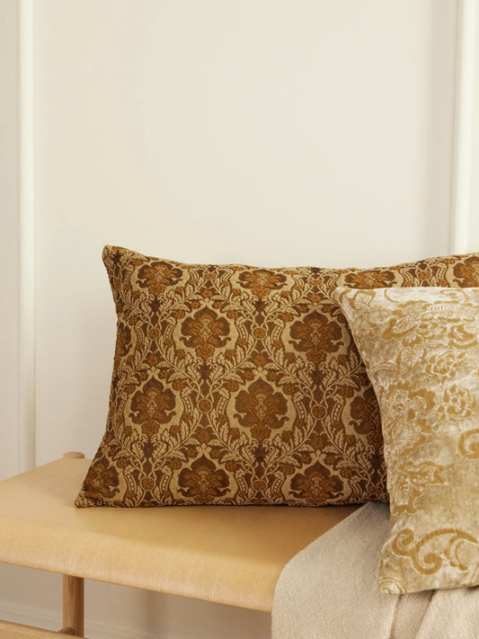 Image of Decor. Product name - Adina Jacquard Cushion in Gold colour by brand - The House of Lyria