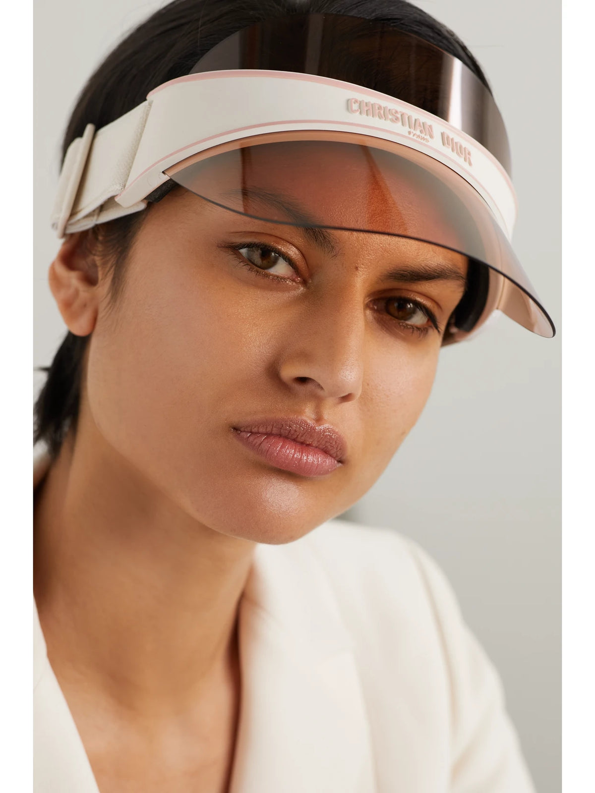 Image of Hats. Product name - Diorclub V1u Perspex And Cotton-blend Jacquard Visor in Violet colour by brand - DIOR Eyewear