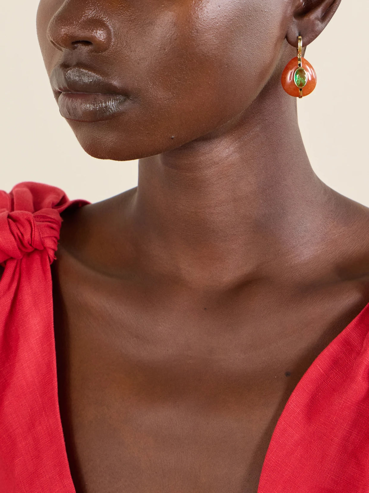 Image of Earrings. Product name - The Stone Pebble Gold-tone Carnelian And Crystal Earrings in Multi colour by brand - Roxanne Assoulin