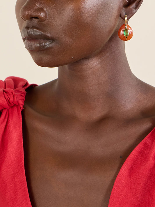 Image of Earrings. Product name - The Stone Pebble Gold-tone Carnelian And Crystal Earrings in Multi colour by brand - Roxanne Assoulin