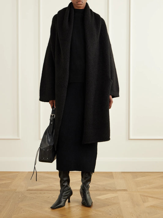 Image of Coats & Jackets. Product name - Alpaca-blend Coat in Black colour by brand - Lauren Manoogian