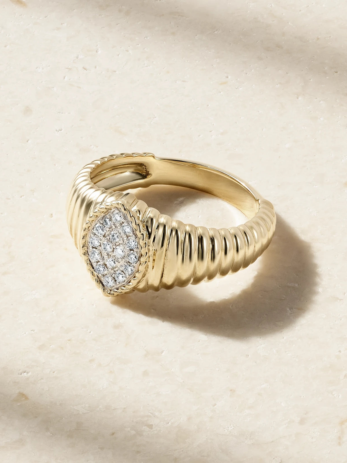 Baby Chevalière Marquise Berlingot 9-karat Gold Diamond Signet Ring