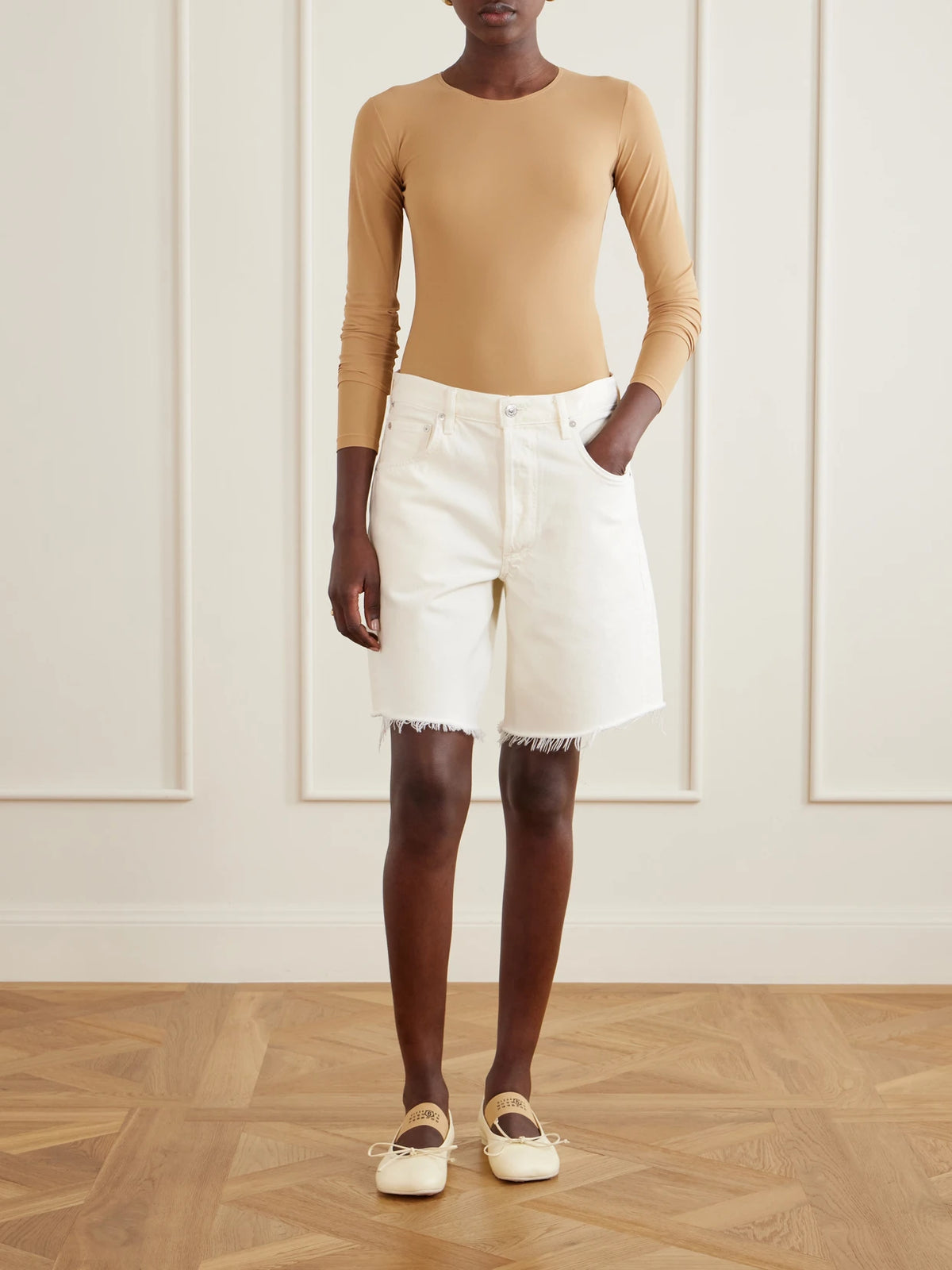 Image of Flats. Product name - Bow-detailed Leather Ballet Flats in Unknown colour by brand - MM6 MAISON MARGIELA