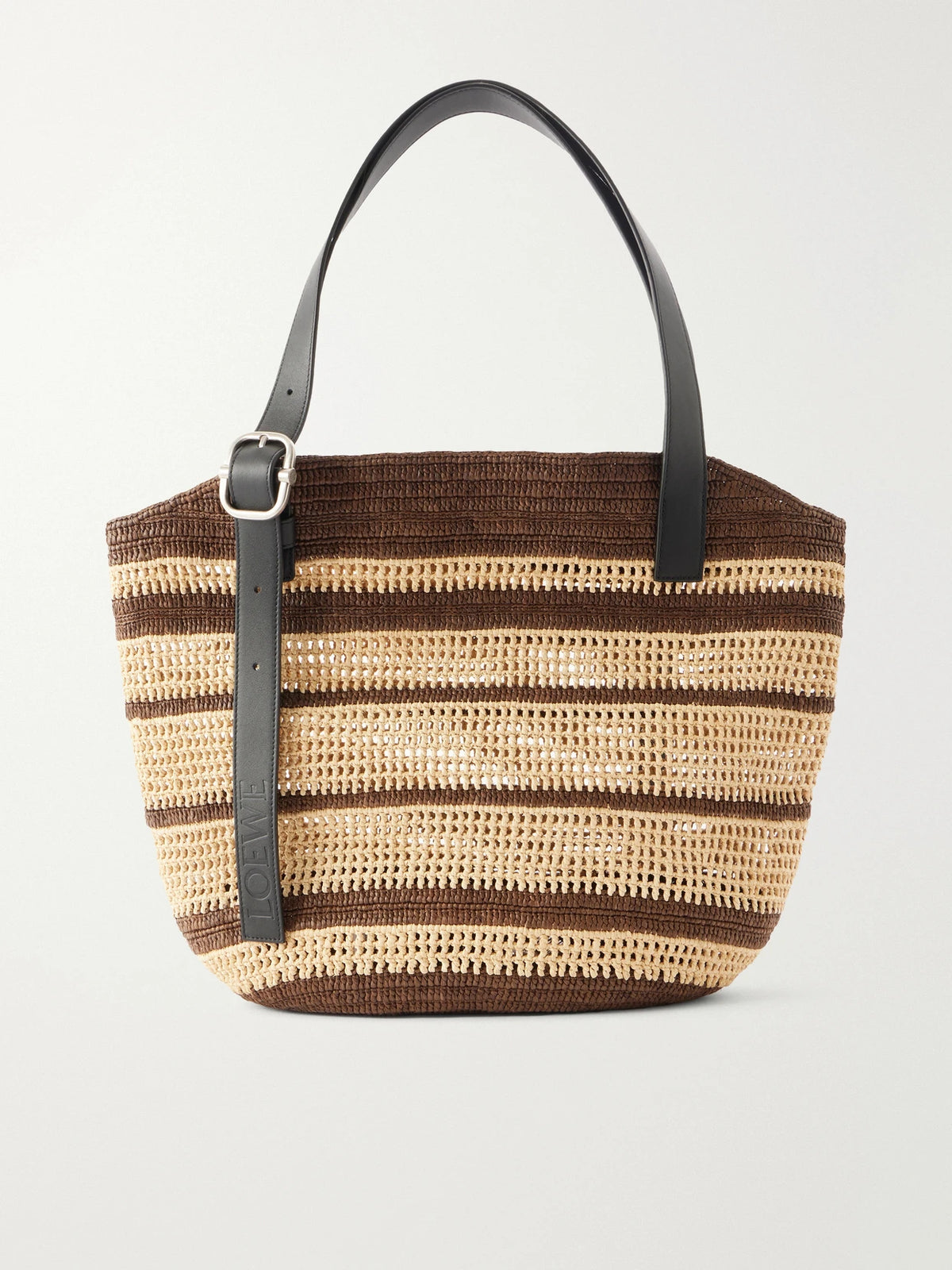 + Paula's Ibiza Loop Basket Leather-trimmed Raffia Tote