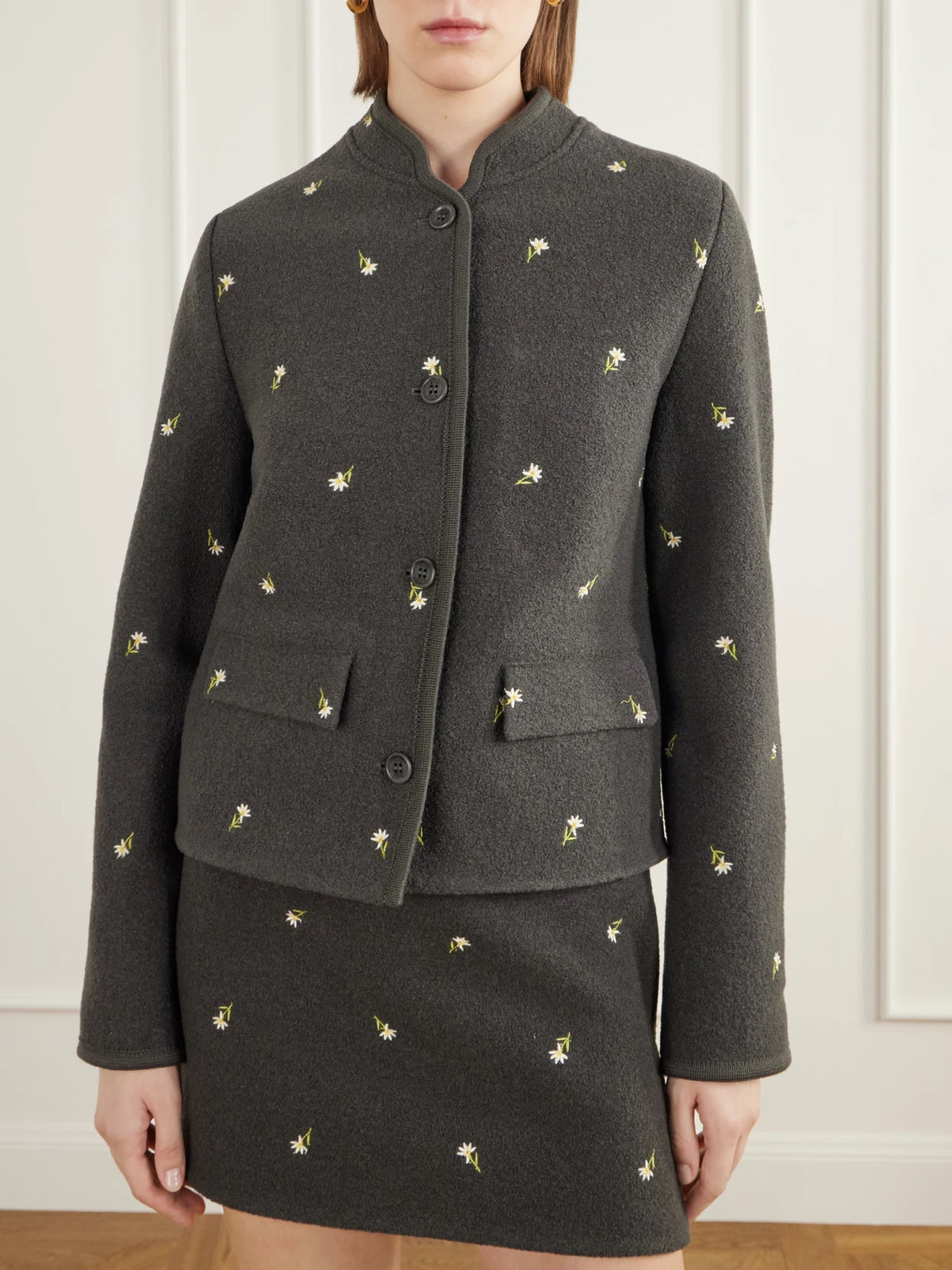 RIER Walker Floral-embroidered Felted Wool-fleece Jacket