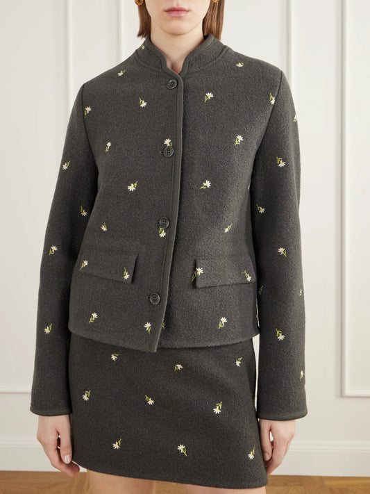 RIER Walker Floral-embroidered Felted Wool-fleece Jacket