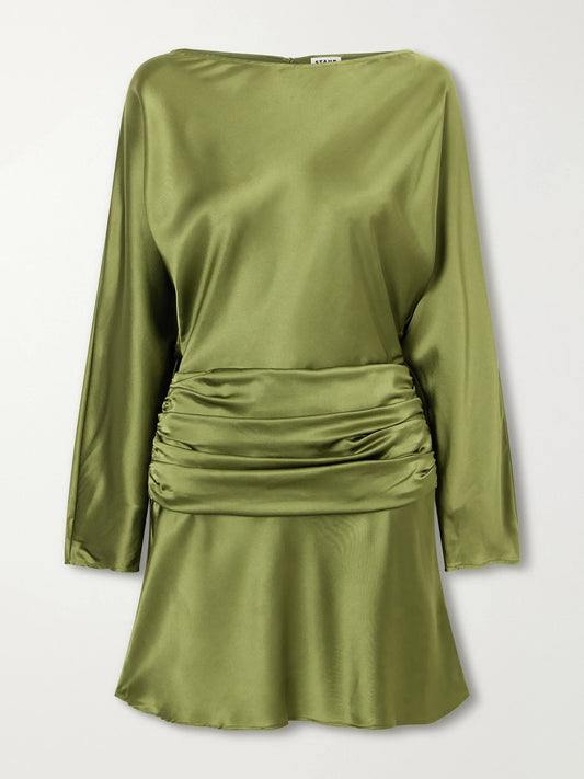 STAUD Freda Gathered Silk-blend Satin Mini Dress