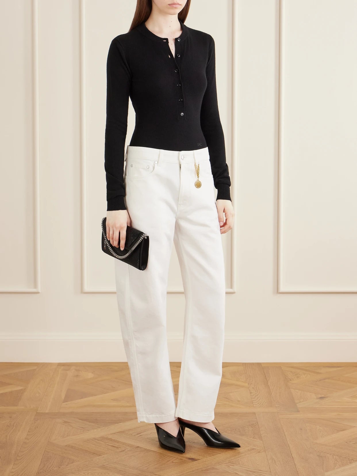 Image of Jeans. Product name - Cropped High-rise Barrel-leg Jeans in White colour by brand - Stella McCartney