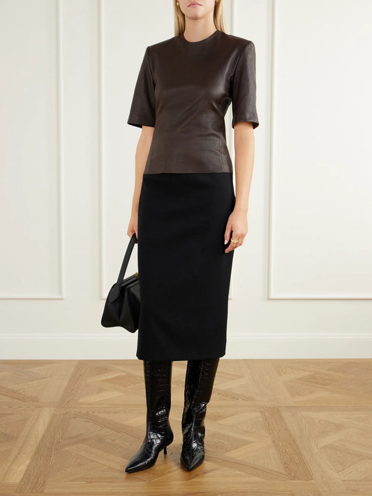 Image of Boots. Product name - Janine Croc-effect Leather Knee Boots in Black colour by brand - SIMKHAI