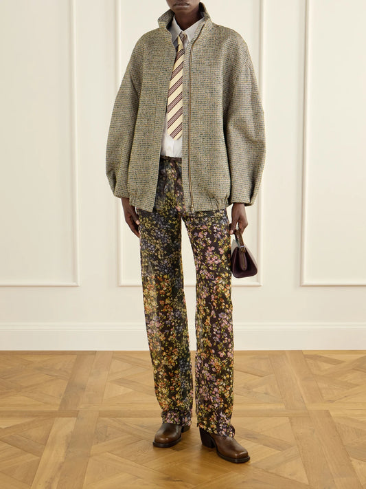 Image of Coats & Jackets. Product name - Checked Bouclé Jacket in Beige colour by brand - Dries Van Noten